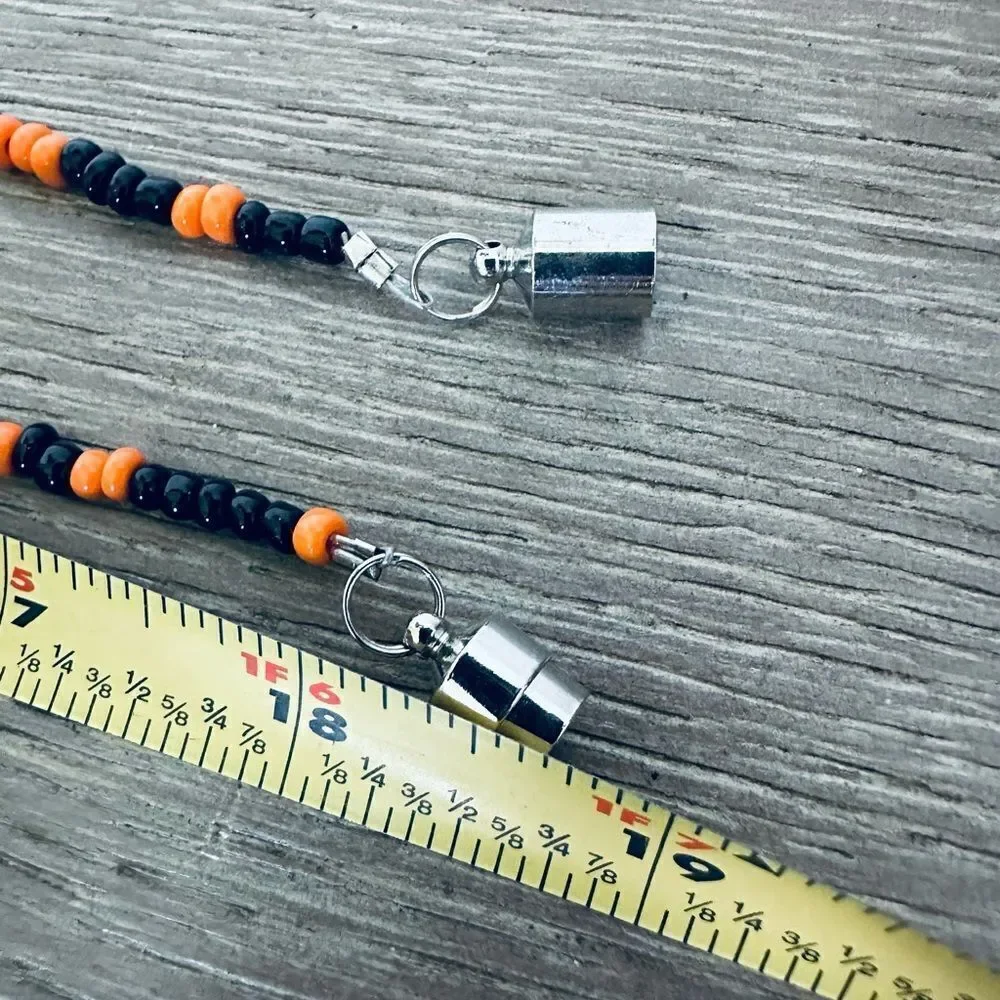 Halloween Pumpkin Jack o Lantern ID Badge Beaded Lanyard Necklace Clip